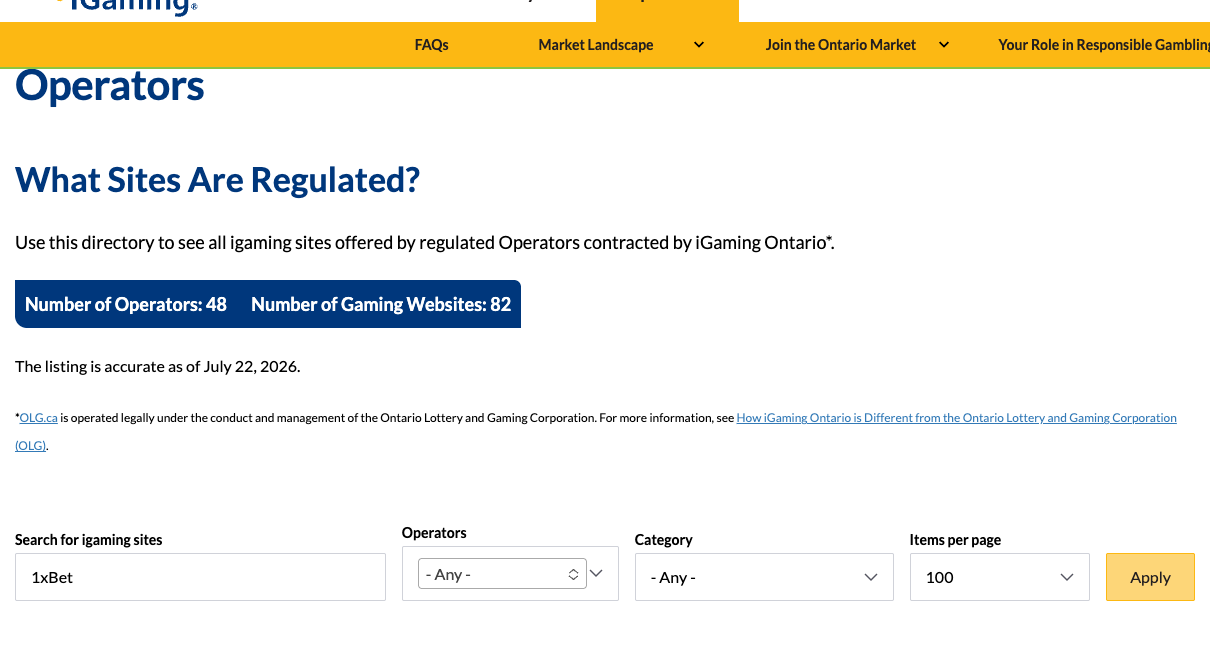1xBet के लिए दिनांकित iGaming ओंटारियो निर्देशिका कैप्चर